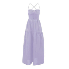 Drawstring ruched cross back backless cami maxi dress