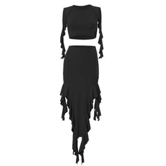 Sleeveless ruffle irregular solid maxi skirt set-final-sale