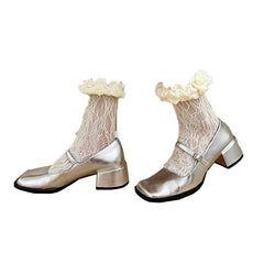 Ruffle lace hollow out solid socks