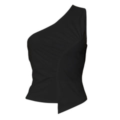 One shoulder ruched irregular solid backless top
