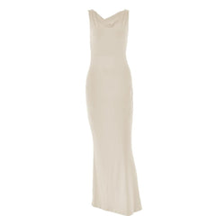 Cowl neck solid backless ruched hollow out cut out maxi dress