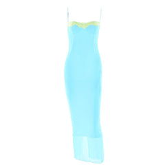 Lace hem patchwork mesh slit cami midi dress