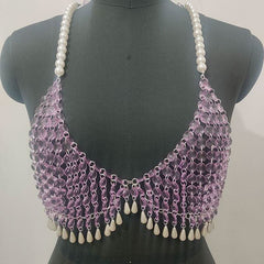 Crystal v neck tassels hollow out cami cut out top