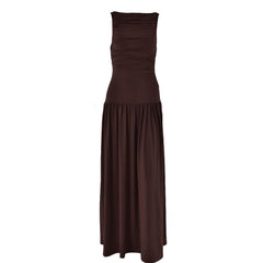 Ruched solid crewneck sleeveless maxi dress-final-sale
