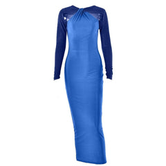 Long sleeve beaded zip-up hollow out patchwork cut out maxi dress-final-sale