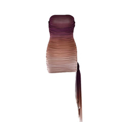 Ruched gradient mesh backless tube mini dress