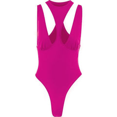 Hollow out crewneck sleeveless solid ruched bodysuit-final-sale