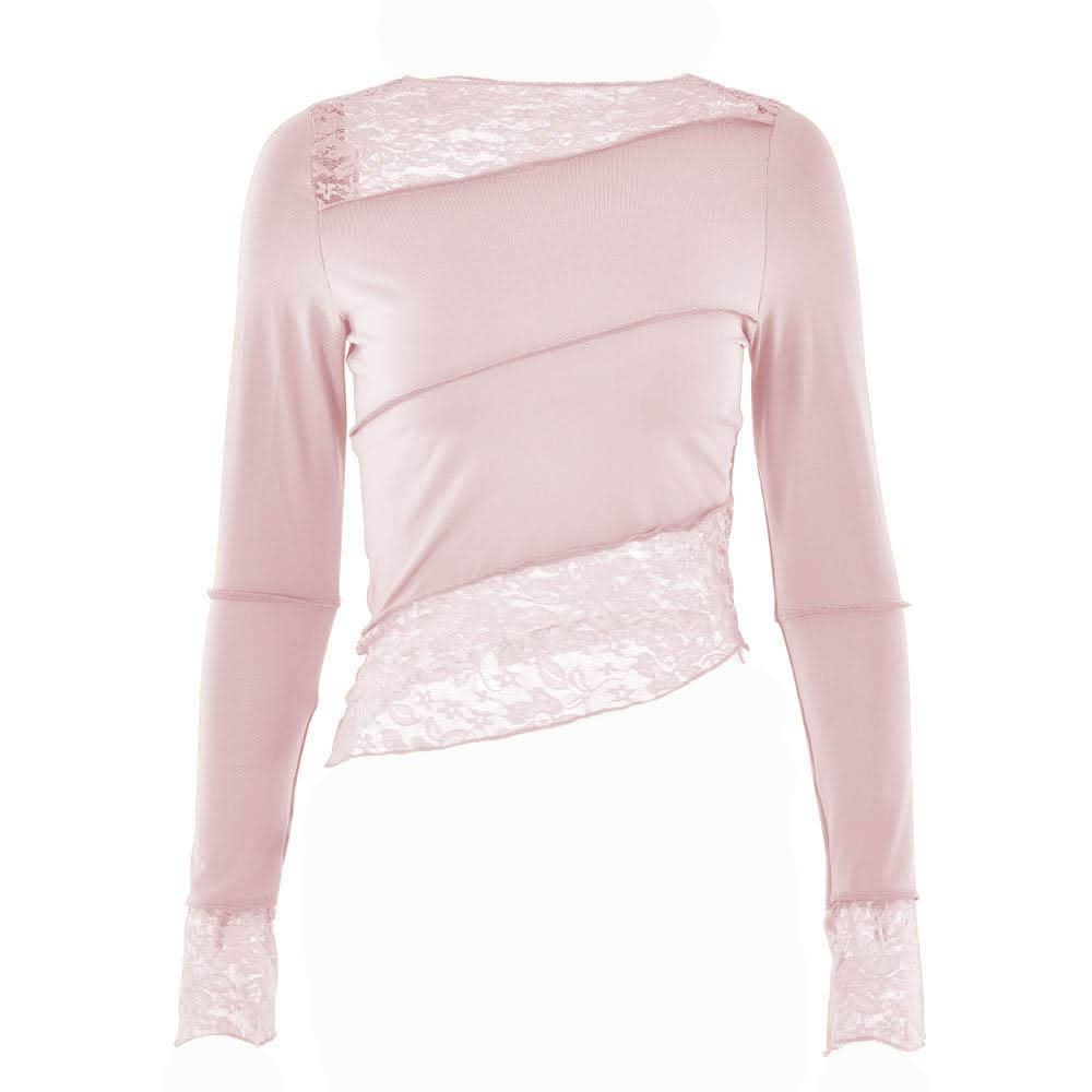 Lace patchwork irregular stitch long sleeve top-final-sale