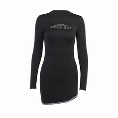Long sleeve solid beaded sexy girl pattern mini dress-final-sale