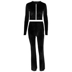 Hoodie zip-up drawstring long sleeve velvet pant set