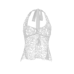 Halter backless lace flower pattern solid top