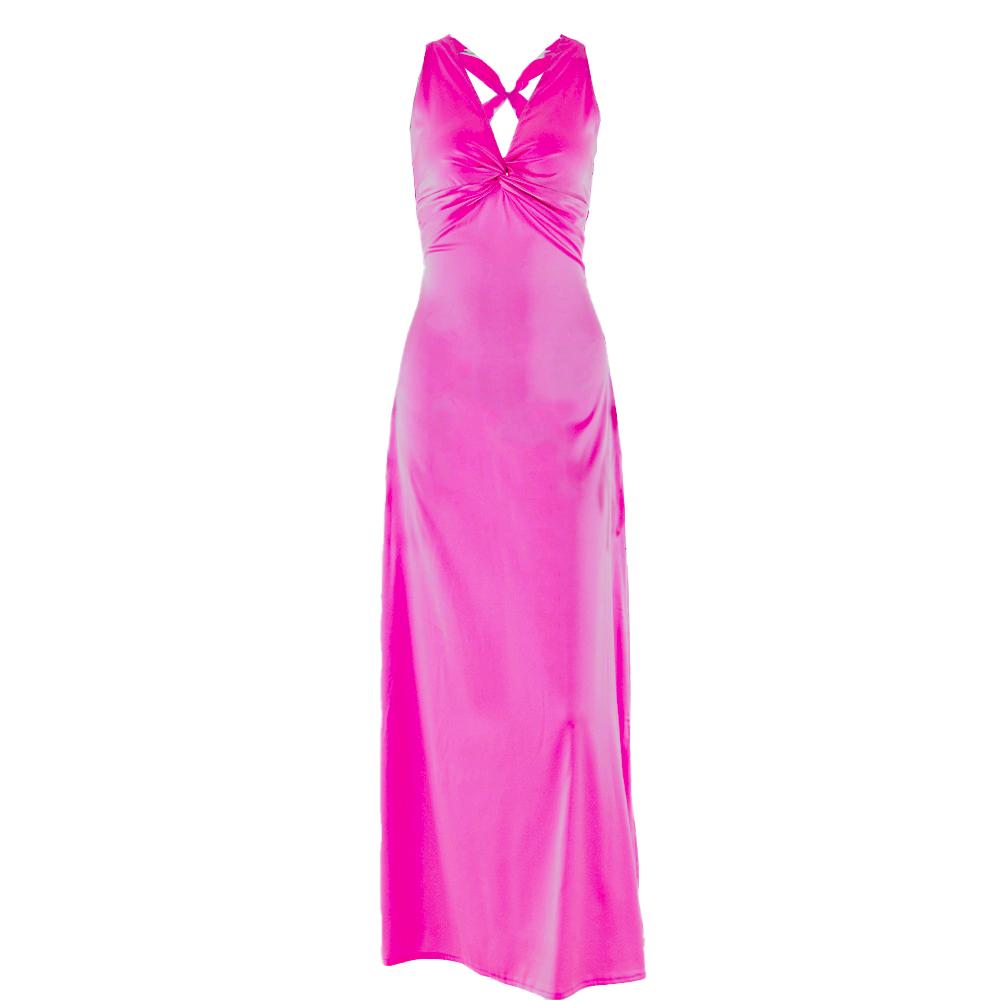 Ruched bowknot v neck satin cross back maxi dress