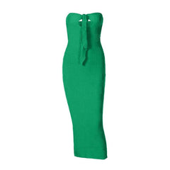 Hollow out knitted backless self tie solid textured tube cut out maxi dress-final-sale