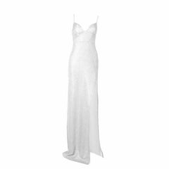 V neck high slit padded backless cami maxi dress