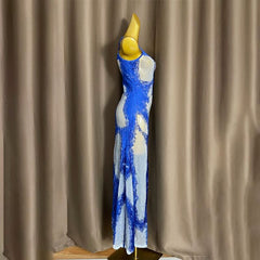 U neck beaded contrast zip-up cami maxi dress