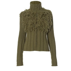 Long sleeve high neck zip-up ribbed knitted top