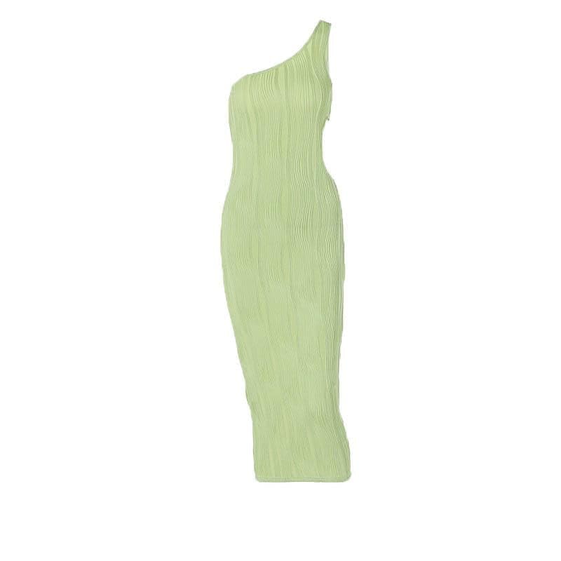 Textured one shoulder irregular hollow out solid cut out midi dress