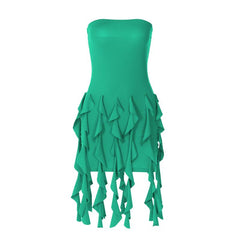 Ruffle backless sleeveless solid tube mini dress