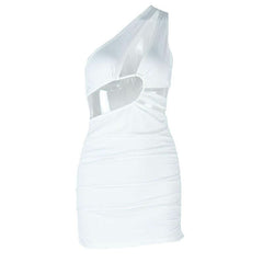 Irregular hollow out ruched one shoulder cut out mini dress
