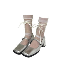 Sheer mesh ribbon contrast socks
