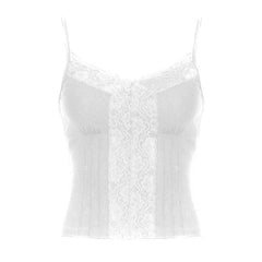 Stitch v neck lace hem backless solid cami top