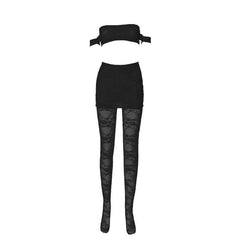 Off shoulder lace see through solid pant set-final-sale