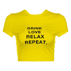 Short sleeve crewneck ruched letter print crop top