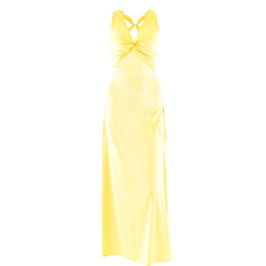 Ruched bowknot v neck satin cross back maxi dress