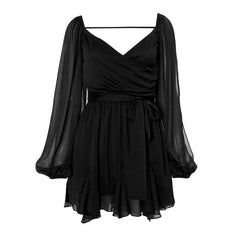 Long puff sleeve mesh print ruched mini dress-final-sale