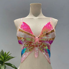 Deep V neck glitter cross back self tie cami top