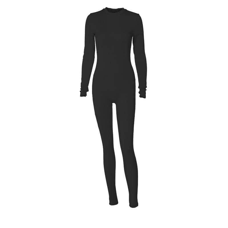 Ribbed long sleeve solid zip-up jumpsuit-final-sale
