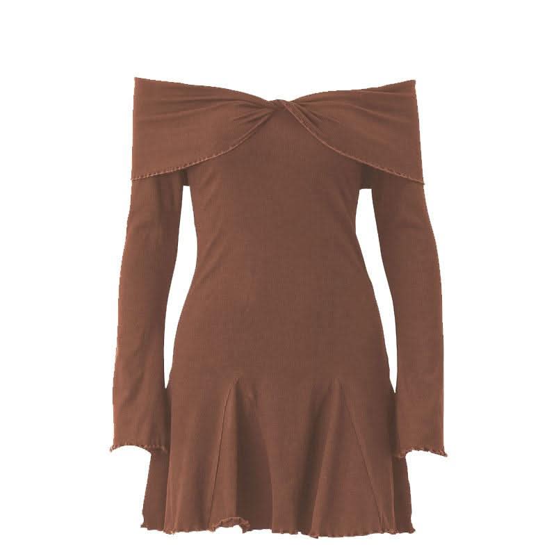 Long sleeve ruffle off shoulder solid ruched mini dress-final-sale