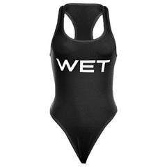 U neck “WETâ€?pattern sleeveless contrast tank bodysuit