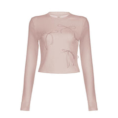Bowknot contrast long sleeve crewneck top