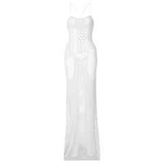 Knitted cross back see through cami maxi dress