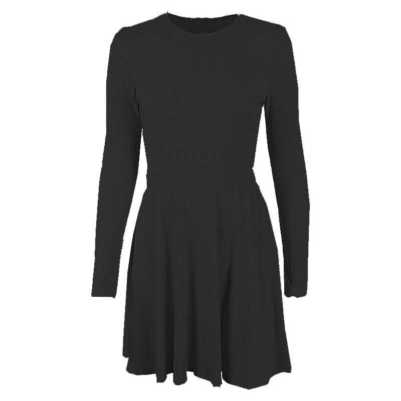 Ribbed long sleeve solid button hollow out crewneck cut out mini dress-final-sale