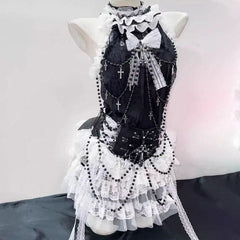 Bowknot beaded ruffle halter ruched top