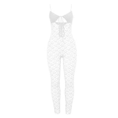 V neck hollow out solid lace cami jumpsuit-final-sale