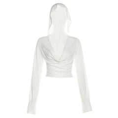 Long sleeve hoodie cowl neck solid crop top