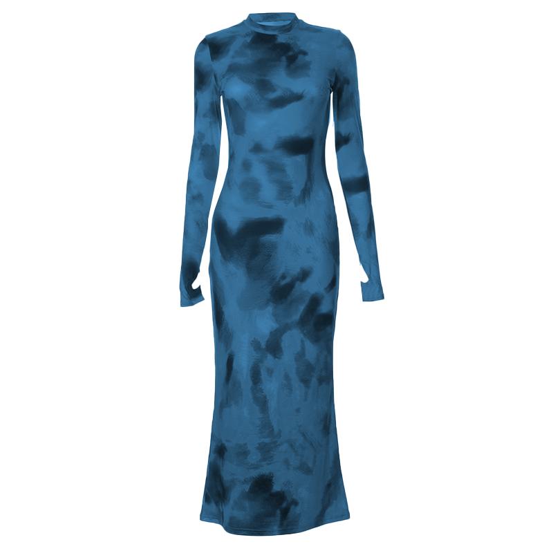 Tie dye gloves long sleeve contrast high neck midi dress - Final Sale