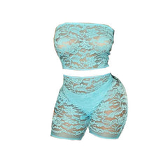 Lace see through solid tube pant set