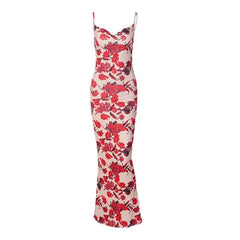 Backless cowl neck v neck contrast print cami maxi dress-final-sale