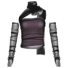 Halter off shoulder gloves mesh top