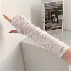 Hollow out solid patchwork gloves