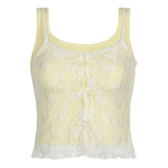 Lace bowknot hollow out u neck 2 piece tank cut out top