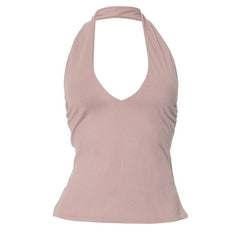 Halter v neck ruched slit backless top