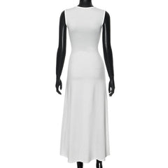 Crewneck ruched patchwork irregular tank midi dress