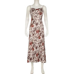 Cowl neck print backless cami midi dress