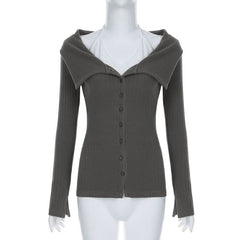 Long sleeve turnover collar halter button 2 piece top