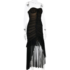 Sweetheart neck ruched ruffle tube midi dress-final-sale